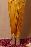 Label Nitisha_Yellow Satin Georgette Hand Embroidered Aari V Jacket And Draped Dhoti Pant Set _Online_at_Aza_Fashions