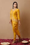 Buy_Label Nitisha_Yellow Satin Georgette Hand Embroidered Aari V Jacket And Draped Dhoti Pant Set _Online_at_Aza_Fashions