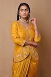 Shop_Label Nitisha_Yellow Satin Georgette Hand Embroidered Aari V Jacket And Draped Dhoti Pant Set _Online_at_Aza_Fashions