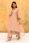 Buy_Label Niti Bothra_Pink Pure And Handwoven Banarasi Silk Embroidery Rosette & Floral Kurta Set _Online_at_Aza_Fashions