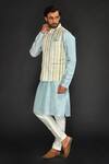 Sammohan Ceremonial_Sky Blue Vis Silk And Spun  Lining 100% Print Bundi & Kurta Set_Online_at_Aza_Fashions