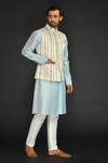 Buy_Sammohan Ceremonial_Sky Blue Vis Silk And Spun  Lining 100% Print Bundi & Kurta Set_Online_at_Aza_Fashions