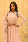 Label Niti Bothra_Pink Pure And Handwoven Banarasi Silk Embroidery Gathered Angarkha Anarkali Set_Online_at_Aza_Fashions