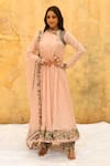 Buy_Label Niti Bothra_Pink Pure And Handwoven Banarasi Silk Embroidery Gathered Angarkha Anarkali Set_Online_at_Aza_Fashions