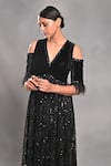 JYOTI SACHDEV IYER_Black Velvet Embroidery Bead V Neck Cold Shoulder Gown _Online_at_Aza_Fashions