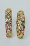 Zevar By Geeta_Gold Plated Diamonds, Pearls, Cut Work Kundan Jadau Bangles - Set Of 2 _Online_at_Aza_Fashions