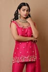 Buy_Label Nitisha_Pink Raw Silk Hand Embroidered Dabka Round Neck Kurta Gharara Set _Online_at_Aza_Fashions