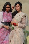 Shop_Studio Malang_White Chanderi Silk Block Printed Rose Saree_Online_at_Aza_Fashions