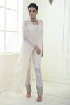 Sonia Baderia_White Chiffon, Cotton , Lycra, Tassels, Placket Kaftan Pant Set_Online_at_Aza_Fashions