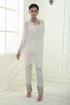 Buy_Sonia Baderia_White Chiffon, Cotton , Lycra, Tassels, Placket Kaftan Pant Set_Online_at_Aza_Fashions