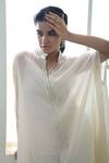 Sonia Baderia_White Chiffon, Cotton , Lycra, Tassels, Placket Kaftan Pant Set_at_Aza_Fashions