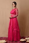 Buy_Label Nitisha_Pink Habutai Silk Embroidered Zardozi Round Neck Yoke Layered Gown _Online_at_Aza_Fashions