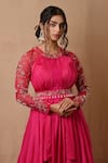 Shop_Label Nitisha_Pink Habutai Silk Embroidered Zardozi Round Neck Yoke Layered Gown _Online_at_Aza_Fashions