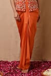 Buy_Label Nitisha_Orange Satin Embroidered Sequin V Neck Jacket And Draped Skirt Set _Online_at_Aza_Fashions