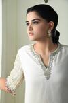 Buy_SONIA BADERIA_White Crepe Embroidered Semi-precious Stone Notched Sleeve Kurta Sharara Set _Online_at_Aza_Fashions