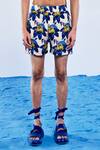 TRIUNE_Blue Tencel Satin Printed Digital The Stag Show Shorts _Online_at_Aza_Fashions