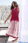 The Loom Art_Pink Handwoven Chanderi Silk Embroidered Ombre A-line Tiered Dress  _Online_at_Aza_Fashions