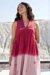 Buy_The Loom Art_Pink Handwoven Chanderi Silk Embroidered Ombre A-line Tiered Dress  _Online_at_Aza_Fashions