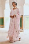 Buy_KARAJ JAIPUR_Pink Georgette Embroidery Thread Notched Kurta Gharara Set _Online_at_Aza_Fashions