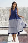 The Loom Art_Blue Handwoven Chanderi Silk Embroidered Flowers Ombre Tiered Dress  _Online_at_Aza_Fashions