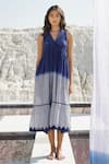 Buy_The Loom Art_Blue Handwoven Chanderi Silk Embroidered Flowers Ombre Tiered Dress  _Online_at_Aza_Fashions