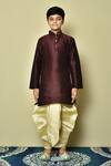 Buy_Petite Pomme_Wine Silk Patterned Kurta And Dhoti Set _Online_at_Aza_Fashions