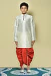 Buy_Petite Pomme_Cream Silk Plain Kurta And Red Dhoti Pant Set _Online_at_Aza_Fashions