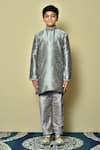 Arihant Rai Sinha_Grey Dupion Art Silk Plain Floral Woven Kurta _Online_at_Aza_Fashions