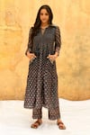 Label Niti Bothra_Blue Pure And Handwoven Banarasi Silk With Bemberg Printed Long Kurta & Pant Set_Online_at_Aza_Fashions