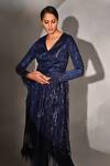 Jyoti Sachdev Iyer_Blue Top  Tulle Embroidered Sequins V Neck Draped And Trousers Set _Online_at_Aza_Fashions