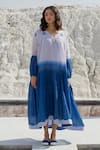 Buy_The Loom Art_Blue Handwoven Chanderi Silk Embroidered Flowers V Neck Ombre Dress  _Online_at_Aza_Fashions