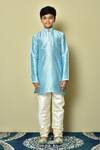 Petite Pomme_Blue Silk Straight Mandarin Collar Kurta _Online_at_Aza_Fashions