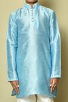 Petite Pomme_Blue Silk Straight Mandarin Collar Kurta _at_Aza_Fashions