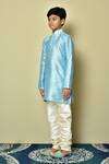Buy_Petite Pomme_Blue Silk Straight Mandarin Collar Kurta _Online_at_Aza_Fashions