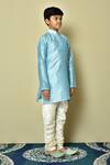 Shop_Petite Pomme_Blue Silk Straight Mandarin Collar Kurta _Online_at_Aza_Fashions