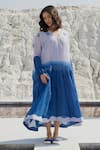 Shop_The Loom Art_Blue Handwoven Chanderi Silk Embroidered Flowers V Neck Ombre Dress  _Online_at_Aza_Fashions