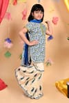 Kids Lane_Blue Cotton Printed Floral Kurta Sharara Set  _Online_at_Aza_Fashions