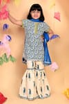 Buy_Kids Lane_Blue Cotton Printed Floral Kurta Sharara Set  _Online_at_Aza_Fashions