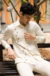 Vaani Beswal_Off White Handwoven Cotton Embroidered Thread Umair Shirt_Online_at_Aza_Fashions
