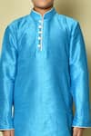 Arihant Rai Sinha_Blue Silk Mandarin Collar Solid Kurta _at_Aza_Fashions