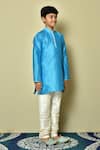 Shop_Arihant Rai Sinha_Blue Silk Mandarin Collar Solid Kurta _Online_at_Aza_Fashions