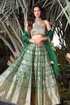 Pinki Sinha_Green Pure Silk Handwoven Pattern Lehenga Set With Unstitched Blouse Fabric _at_Aza_Fashions