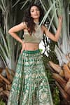 Shop_Pinki Sinha_Green Pure Silk Handwoven Pattern Lehenga Set With Unstitched Blouse Fabric _at_Aza_Fashions