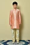Petite Pomme_Pink Silk Straight Full Sleeve Kurta _Online_at_Aza_Fashions