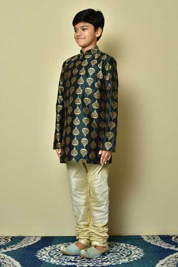 Buy_Petite Pomme_Green Silk Embroidery Thread Kurta _Online_at_Aza_Fashions