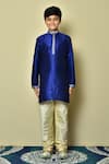 Buy_Arihant Rai Sinha_Blue Silk Embroidery Collar Kurta _Online_at_Aza_Fashions