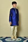 Petite Pomme_Blue Denim Embroidery Collar Kurta And Churidar Set _at_Aza_Fashions