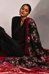 Jyoti Sachdev Iyer_Black Silk, Velvet, Organza Embroidery, Sequins Split Pleated Kurta Salwar Set _Online_at_Aza_Fashions