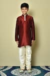 Petite Pomme_Maroon Silk Mandarin Collar Kurta _Online_at_Aza_Fashions