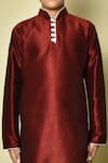 Petite Pomme_Maroon Silk Mandarin Collar Kurta _at_Aza_Fashions